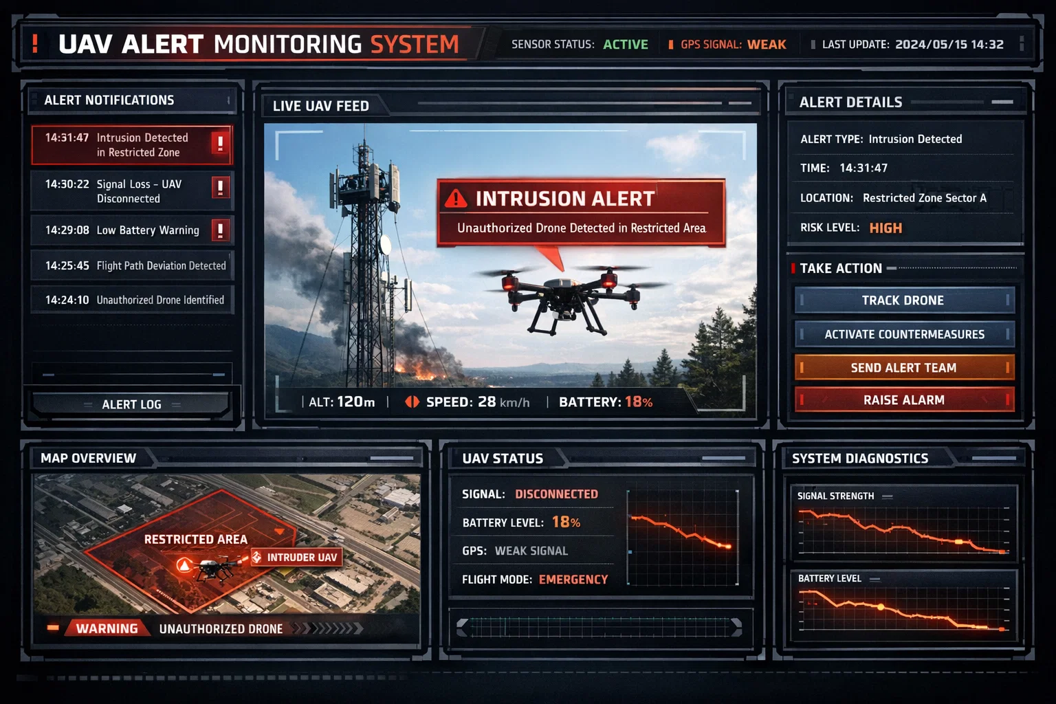 平台界面实时显示低空目标告警与处置状态 平台界面实时显示低空目标告警与处置状态